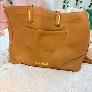 Steve Madden Caramel Tan Tote with Front Pocket and Medium Shoulder Bag